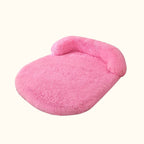 Panier pour chien en tissu doux rose avec coussin moelleux et bord surélevé