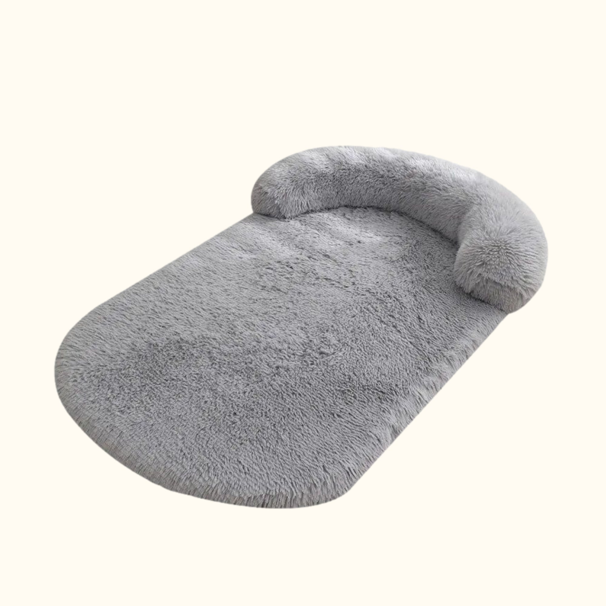 Panier pour chien en tissu doux gris avec coussin orthopédique et bord surélevé