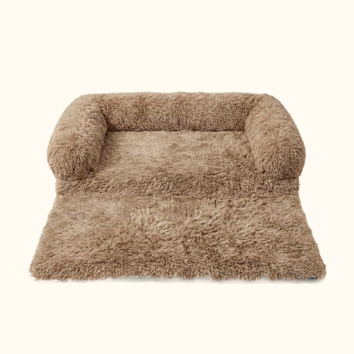 Protection de canapé pour chien brune à poils longs, avec rebords moelleux sur trois côtés